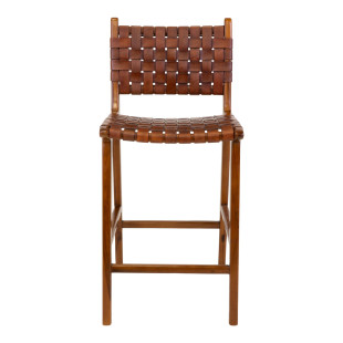 Krzesło barowe drewniane ze skórą vintage Perugia 60cm brązowe House Nordic