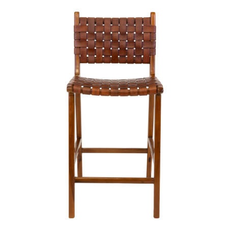 Krzesło barowe drewniane ze skórą vintage Perugia 60cm brązowe House Nordic