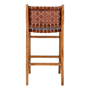 Krzesło barowe drewniane ze skórą vintage Perugia 60cm brązowe House Nordic