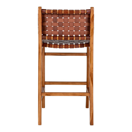 Krzesło barowe drewniane ze skórą vintage Perugia 60cm brązowe House Nordic