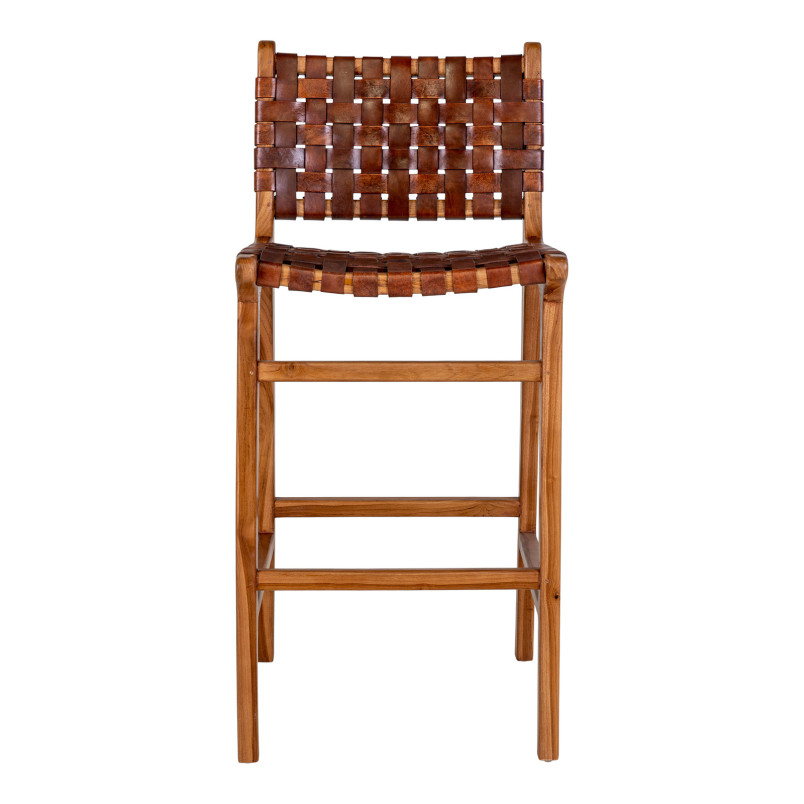 Krzesło barowe drewniane ze skórą vintage Perugia 60cm brązowe House Nordic