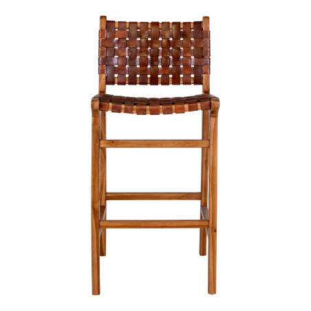 Krzesło barowe drewniane ze skórą vintage Perugia 60cm brązowe House Nordic
