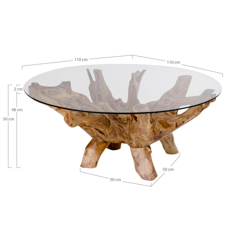 Stolik szklany na podstawie - drzewo / konar Amazonas 110cm transparentny / drewno tekowe House Nordic