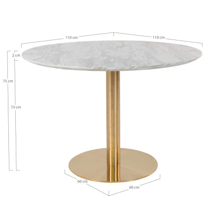 Stół okrągły na jednej nodze Bolzano 110cm imitacja marmuru / złoty House Nordic