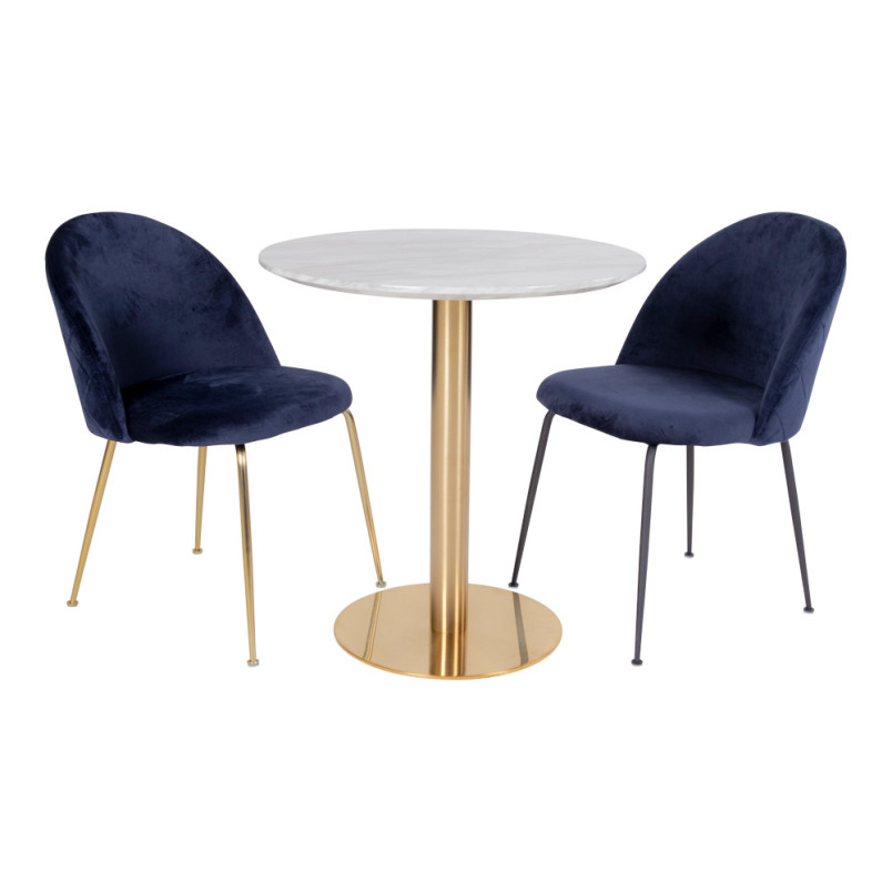 Stół okrągły na jednej nodze Bolzano 110cm imitacja marmuru / złoty House Nordic