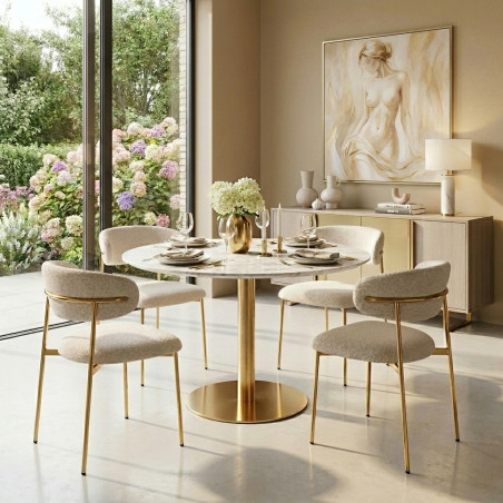 Stół okrągły na jednej nodze Bolzano 110cm imitacja marmuru / złoty House Nordic