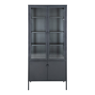 Regał metalowy ze szklanymi drzwiami Brisbane 180x80x35cm czarny House Nordic