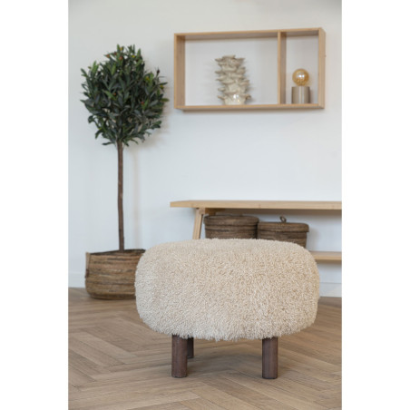 Pufa futrzana na drewnianych nóżkach Inverness 50cm beż / brąz House Nordic