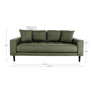 Sofa tapicerowana na nóżkach Lido 2,5-osobowa oliwkowa zieleń / nogi czarne House Nordic