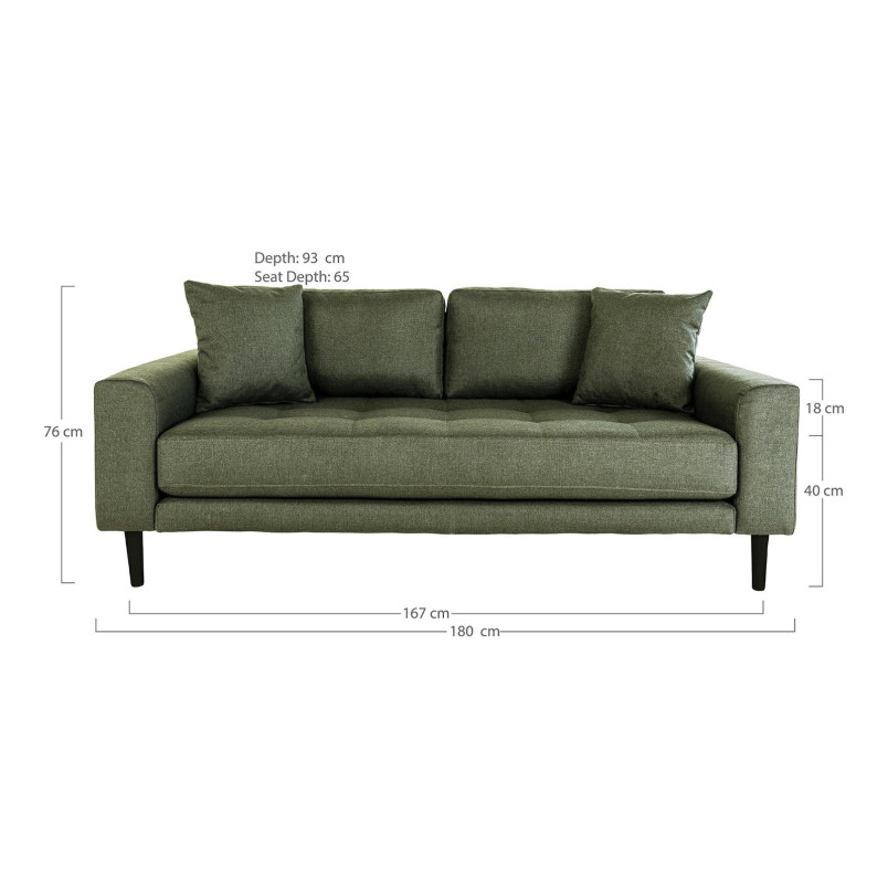 Sofa tapicerowana na nóżkach Lido 2,5-osobowa oliwkowa zieleń / nogi czarne House Nordic