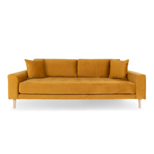 Sofa tapicerowana na nóżkach Lido 3-osobowa żółty / nogi naturalne House Nordic