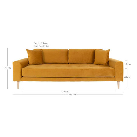 Sofa tapicerowana na nóżkach Lido 3-osobowa żółty / nogi naturalne House Nordic