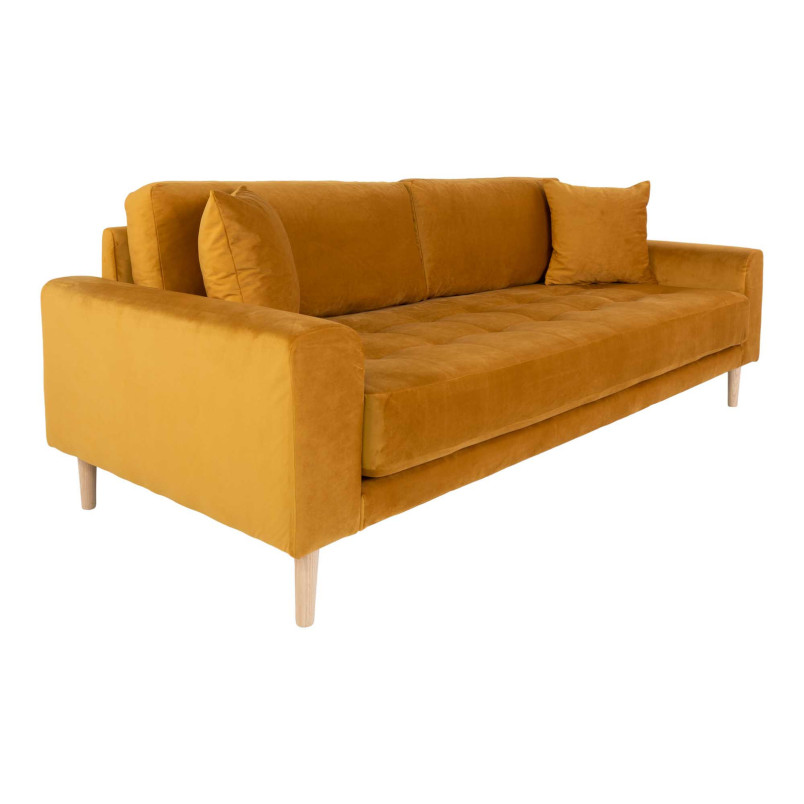 Sofa tapicerowana na nóżkach Lido 3-osobowa żółty / nogi naturalne House Nordic