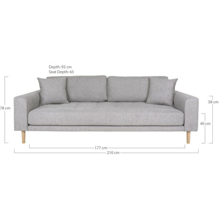 Sofa tapicerowana na nóżkach Lido 3-osobowa jasny szary / nogi naturalne House Nordic