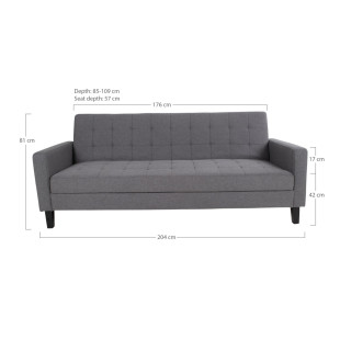 Sofa rozkładana pikowana na nóżkach Milton 204cm ciemny szary / czarne nogi House Nordic