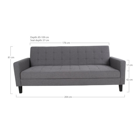 Sofa rozkładana pikowana na nóżkach Milton 204cm ciemny szary / czarne nogi House Nordic