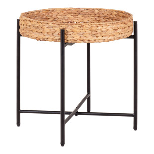 Stolik pomocniczy z tacą boho Naro 50cm hiacynt wodny / czarny House Nordic
