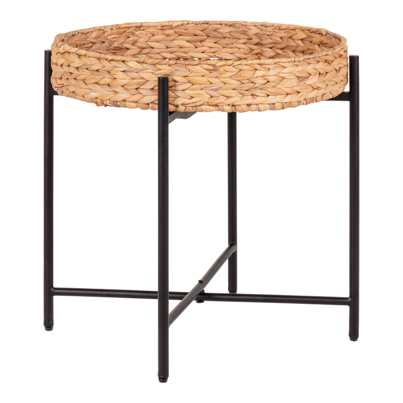 Stolik pomocniczy z tacą boho Naro 50cm hiacynt wodny / czarny House Nordic