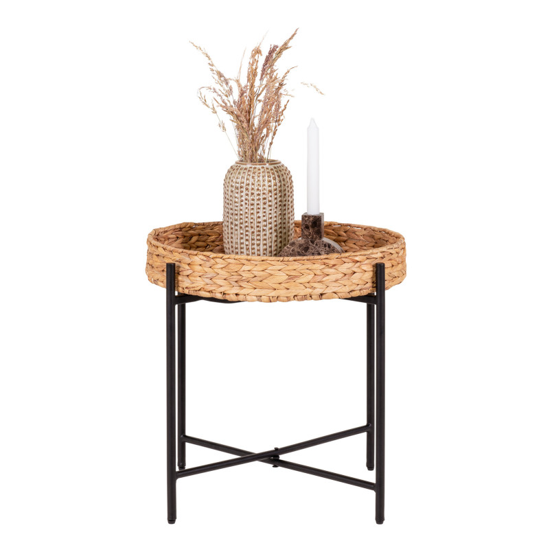 Stolik pomocniczy z tacą boho Naro 50cm hiacynt wodny / czarny House Nordic