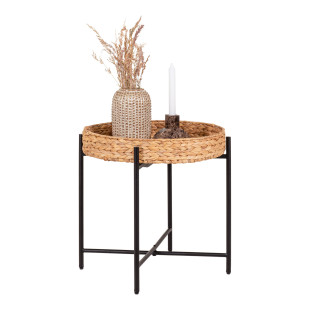 Stolik pomocniczy z tacą boho Naro 50cm hiacynt wodny / czarny House Nordic