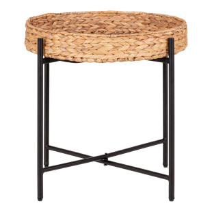 Stolik pomocniczy z tacą boho Naro 50cm hiacynt wodny / czarny House Nordic