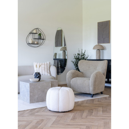 Pufa tapicerowana z przeszyciem Paisley 48cm biała House Nordic