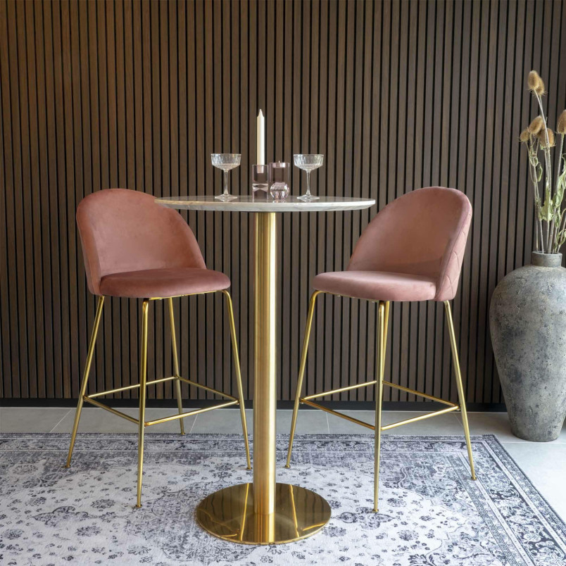 Stół barowy na jednej nodze Bolzano 70cm imitacja marmuru / złoty House Nordic