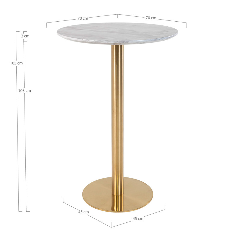 Stół barowy na jednej nodze Bolzano 70cm imitacja marmuru / złoty House Nordic