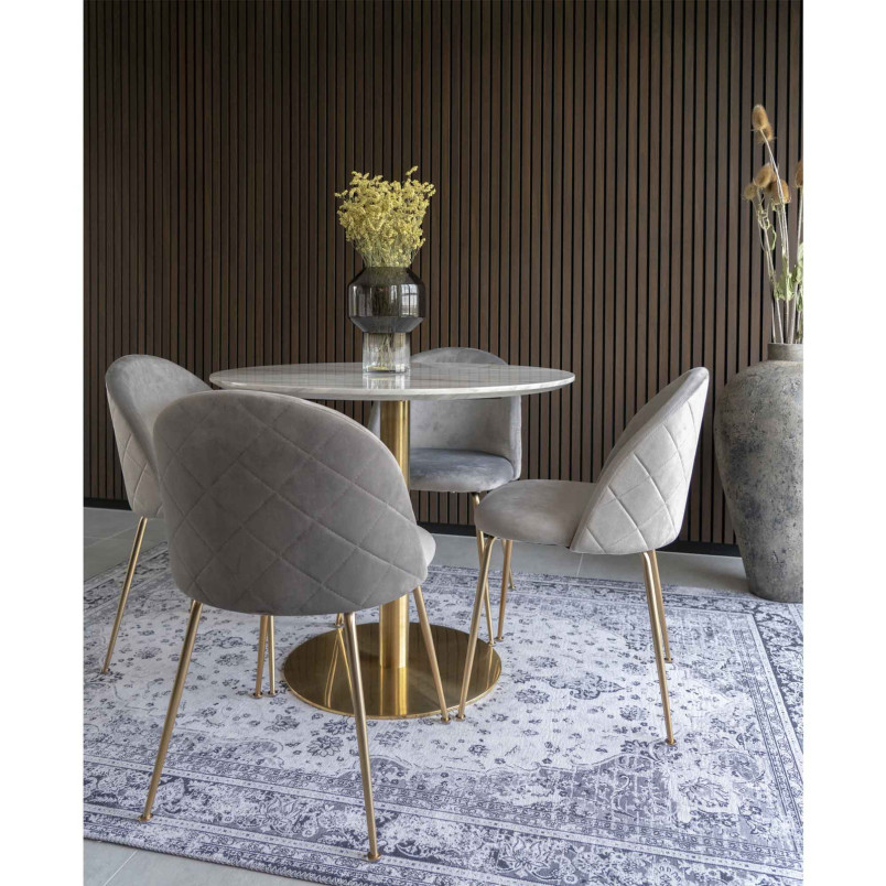 Stół okrągły na jednej nodze Bolzano 90cm imitacja marmuru / złoty House Nordic