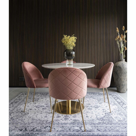 Stół okrągły na jednej nodze Bolzano 90cm imitacja marmuru / złoty House Nordic
