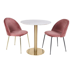 Stół okrągły na jednej nodze Bolzano 90cm imitacja marmuru / złoty House Nordic