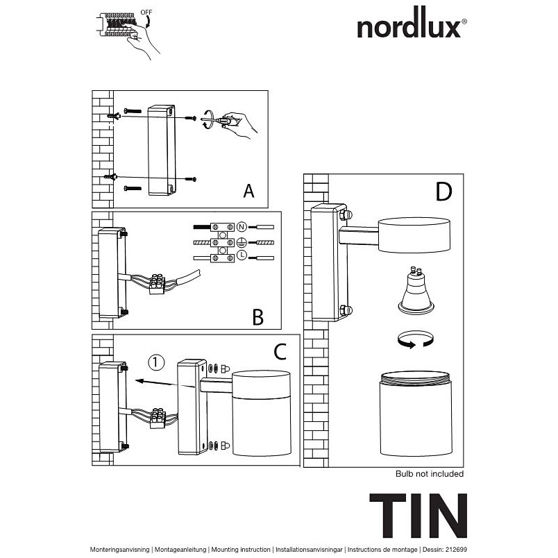 Kinkiet ogrodowy Tin czarny Nordlux | Eleganckie oświetlenie