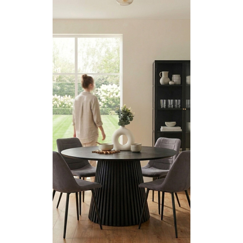 Stół fornirowany okrągły na podstawie z lameli Osaka 140cm dąb czarny House Nordic