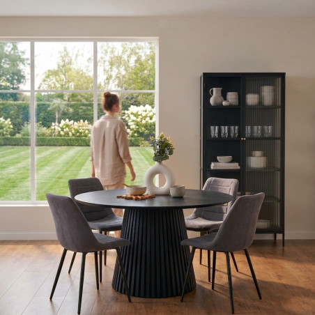 Stół fornirowany okrągły na podstawie z lameli Osaka 140cm dąb czarny House Nordic