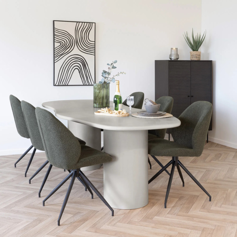 Stół cementowy organiczny na 2 kolumnowych nogach Maranola 200x96cm szaro-beżowy House Nordic