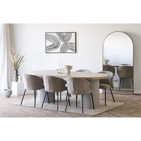 Stół owalny fornirowany na ryflowanych kolumnowych nogach Solva 100x220cm jesion / piaskowy House Nordic