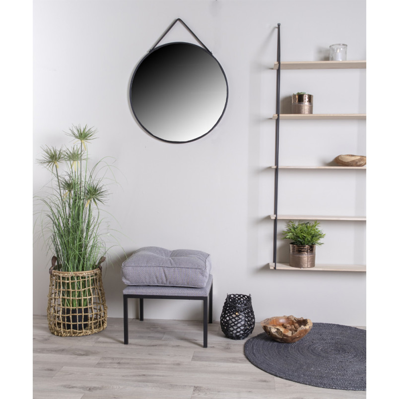 Lustro okrągłe na pasku w czarnej ramie Trapani 60cm House Nordic