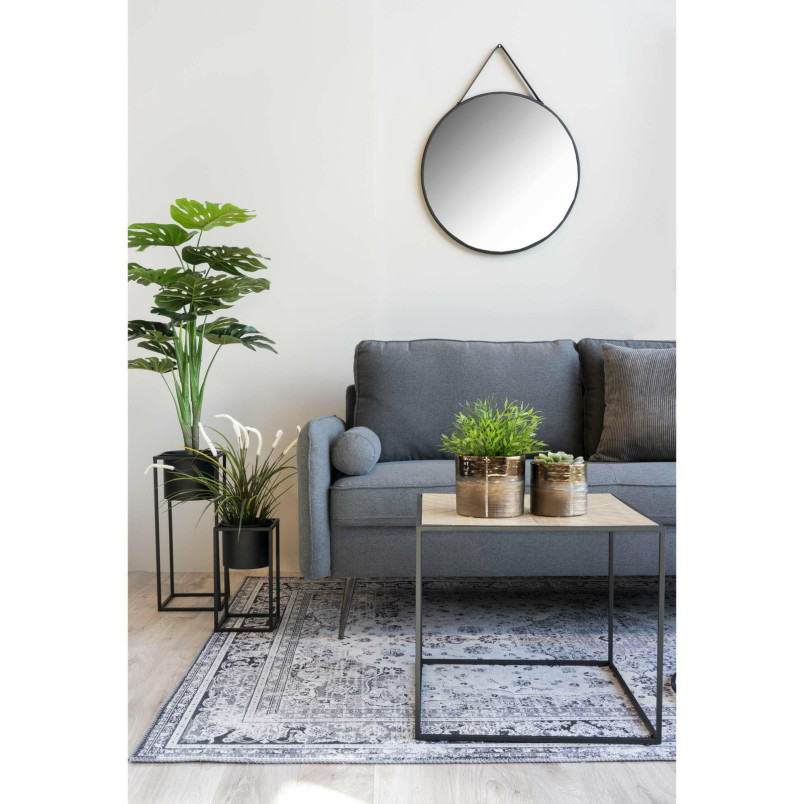 Lustro okrągłe na pasku w czarnej ramie Trapani 60cm House Nordic