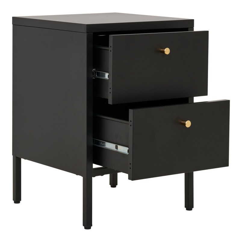 Szafka nocna metalowa z 2 sztufladami Dalby 60x40x40cm czarna House Nordic
