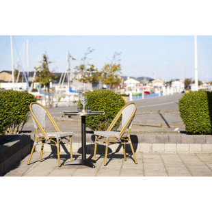 Stół okrągły Bistro 60cm biały marmur ze złotą krawędzią / czarna noga House Nordic