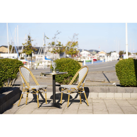 Stół okrągły Bistro 60cm biały marmur ze złotą krawędzią / czarna noga House Nordic