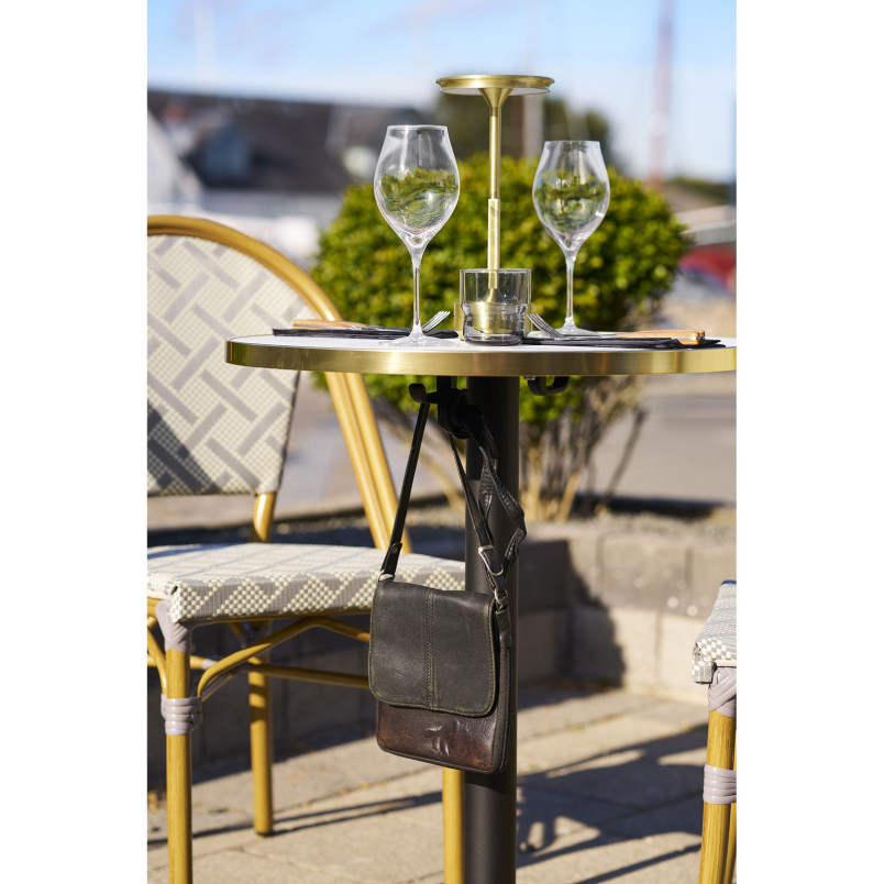 Stół okrągły Bistro 60cm biały marmur ze złotą krawędzią / czarna noga House Nordic