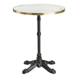 Stół okrągły Bistro 60cm biały marmur ze złotą krawędzią / żeliwna czarna noga House Nordic