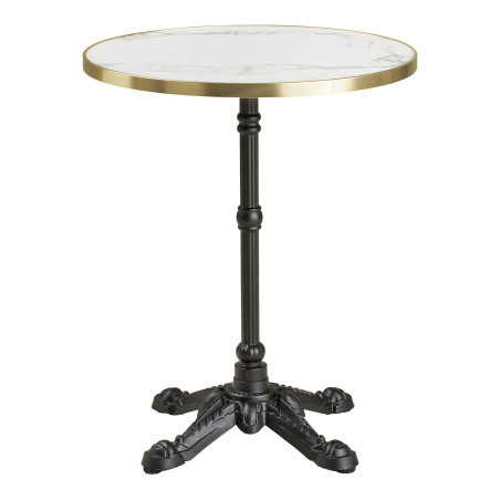 Stół okrągły Bistro 60cm biały marmur ze złotą krawędzią / żeliwna czarna noga House Nordic
