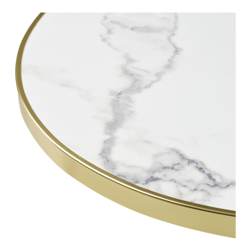 Stół okrągły Bistro 60cm biały marmur ze złotą krawędzią / żeliwna czarna noga House Nordic
