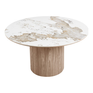 Stół okrągły z ceramicznym blatem na ryflowanej jednej nodze Athens 140cm ceramika / brąz House Nordic