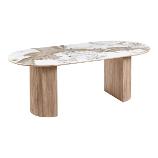 Stół owalny z ceramicznym blatem na ryflowanej podstawie Athens 210x100cm ceramika / brąz House Nordic