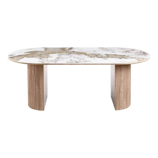 Stół owalny z ceramicznym blatem na ryflowanej podstawie Athens 210x100cm ceramika / brąz House Nordic