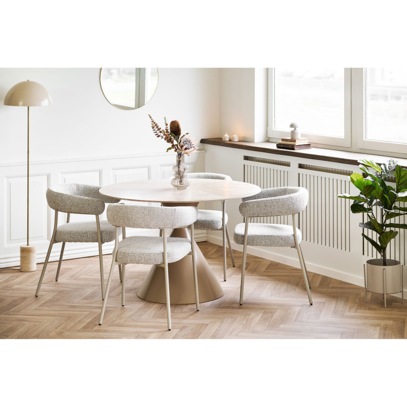 Stół ceramiczny na jednej nodze - klepsydra Annecy 120cm trawertyn / piaskowy House Nordic