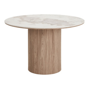 Stół okrągły z ceramicznym blatem na ryflowanej jednej nodze Athens 120cm ceramika / brąz House Nordic